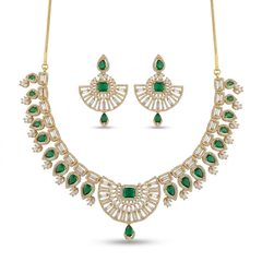 Diamond Fan-Motif Necklace Set