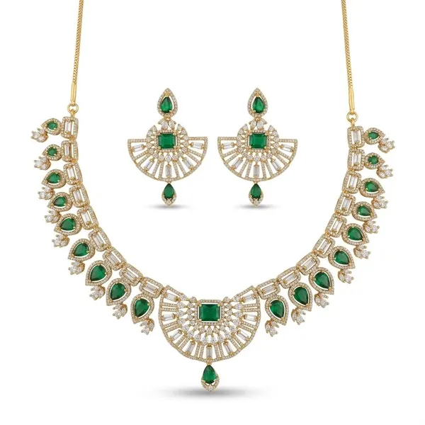 Diamond Fan-Motif Necklace Set — necklaces — Star Jewels artificial jewelry