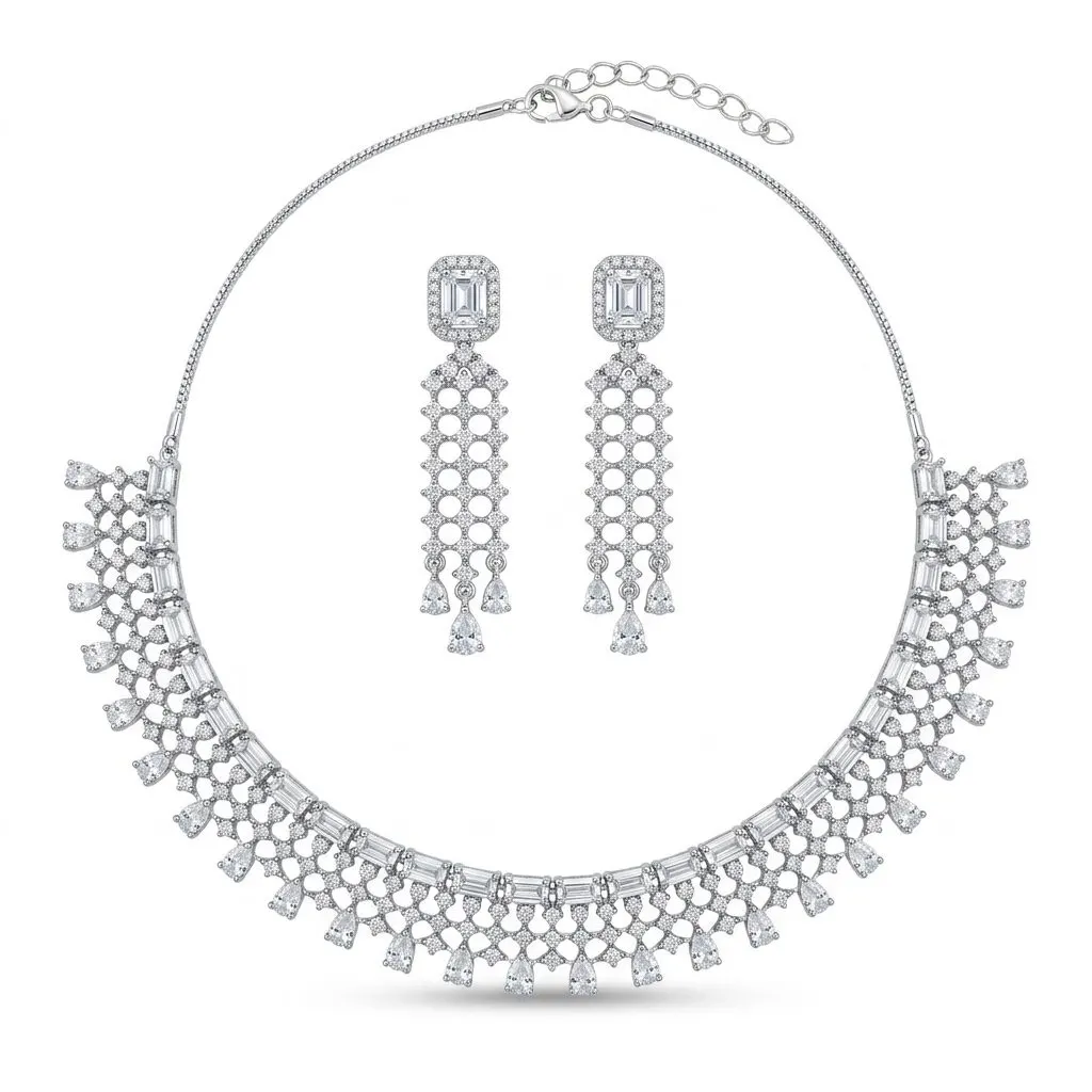 Silver AD Choker Set — necklaces — Star Jewels artificial jewelry