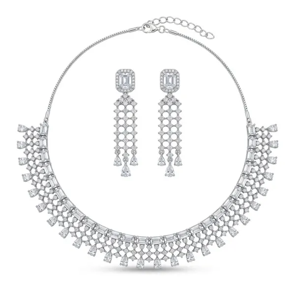 Silver AD Choker Set — necklaces — Star Jewels artificial jewelry
