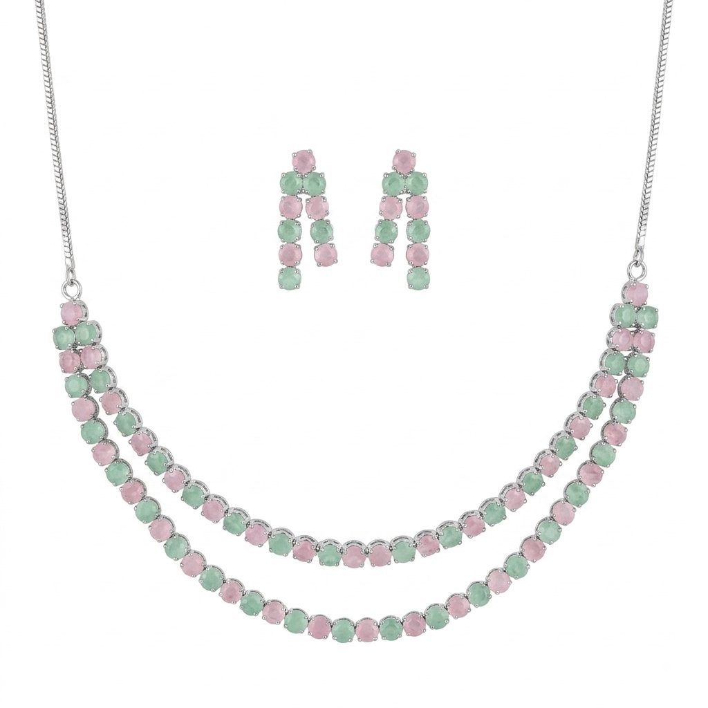 Pink and Mint Green layered Set  — necklaces — Star Jewels artificial jewelry