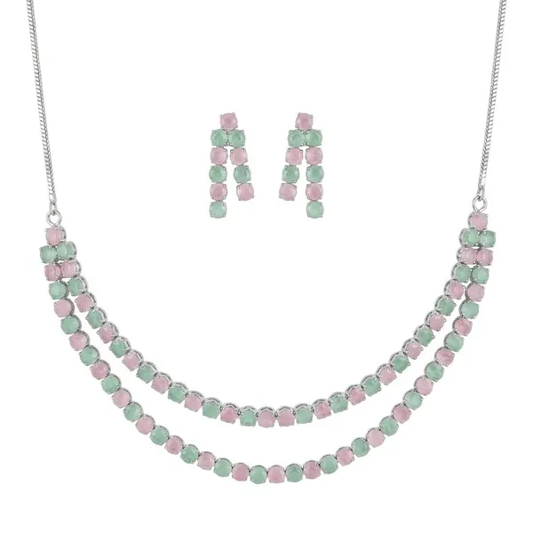 Pink and Mint Green layered Set  — necklaces — Star Jewels artificial jewelry