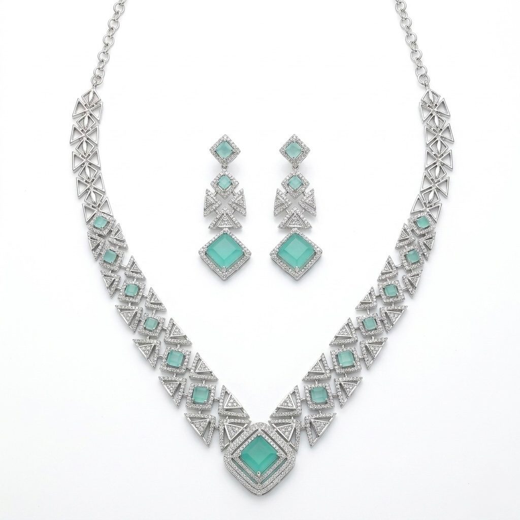 Aqua Royale AD Necklace Set  — necklaces — Star Jewels artificial jewelry