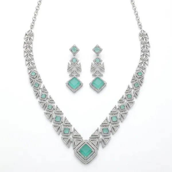 Aqua Royale AD Necklace Set  — necklaces — Star Jewels artificial jewelry