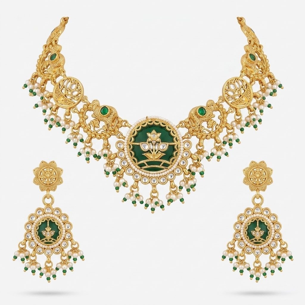 Maharani Emerald Enamel Set  — necklaces — Star Jewels artificial jewelry