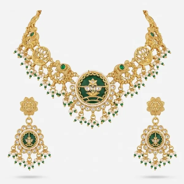 Maharani Emerald Enamel Set  — necklaces — Star Jewels artificial jewelry