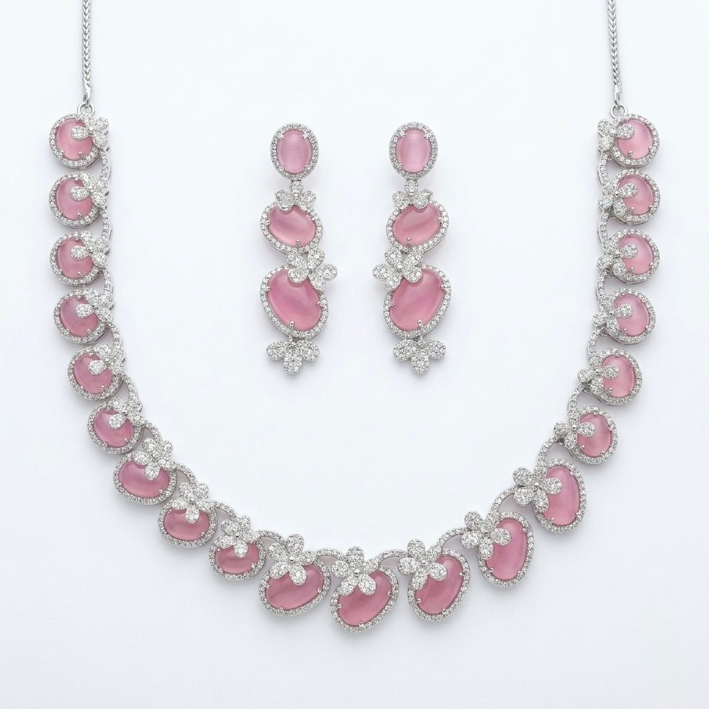 Blush Pink AD Set — necklaces — Star Jewels artificial jewelry