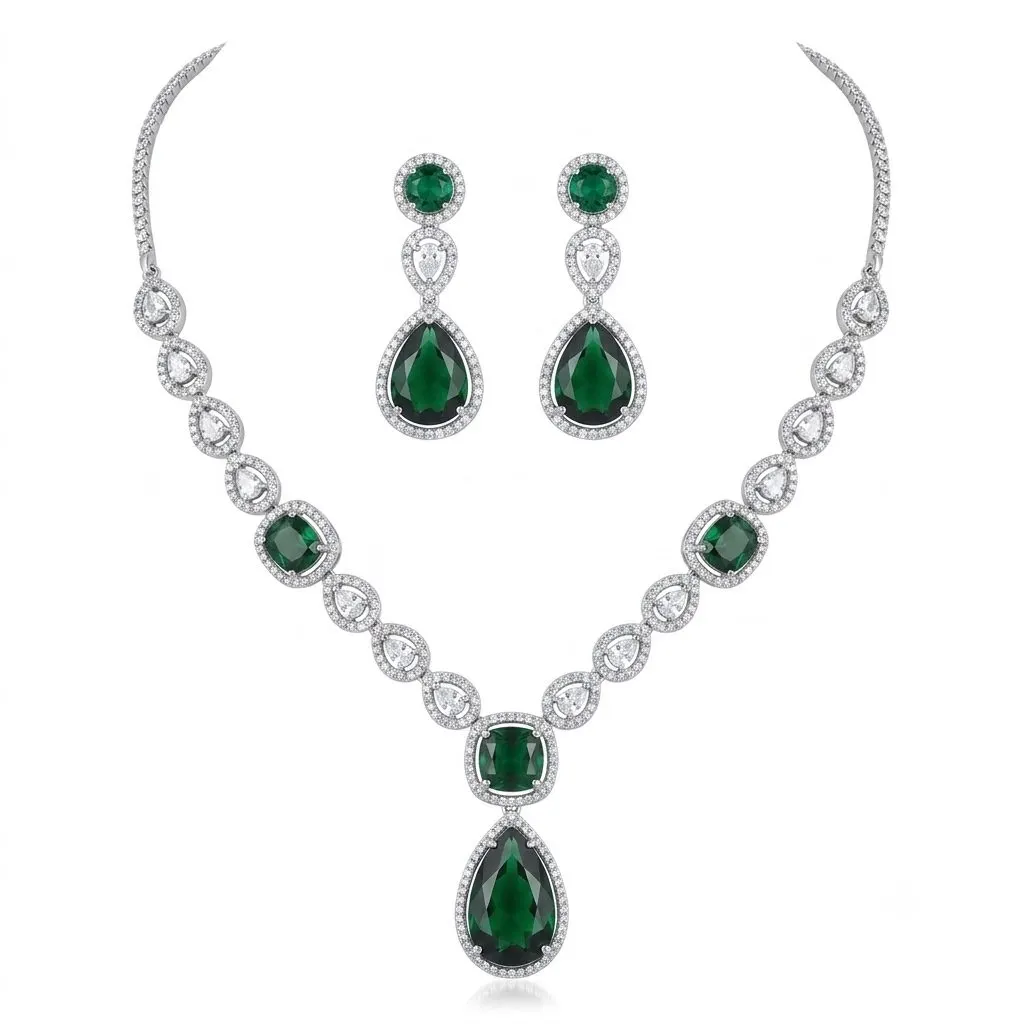 Emerald Teardrop Royale Set — necklaces — Star Jewels artificial jewelry