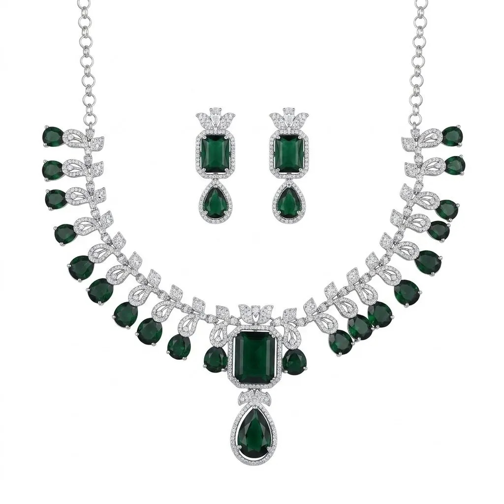 Emerald Grace AD Necklace Set — necklaces — Star Jewels artificial jewelry