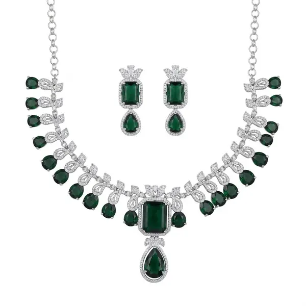 Emerald Grace AD Necklace Set — necklaces — Star Jewels artificial jewelry