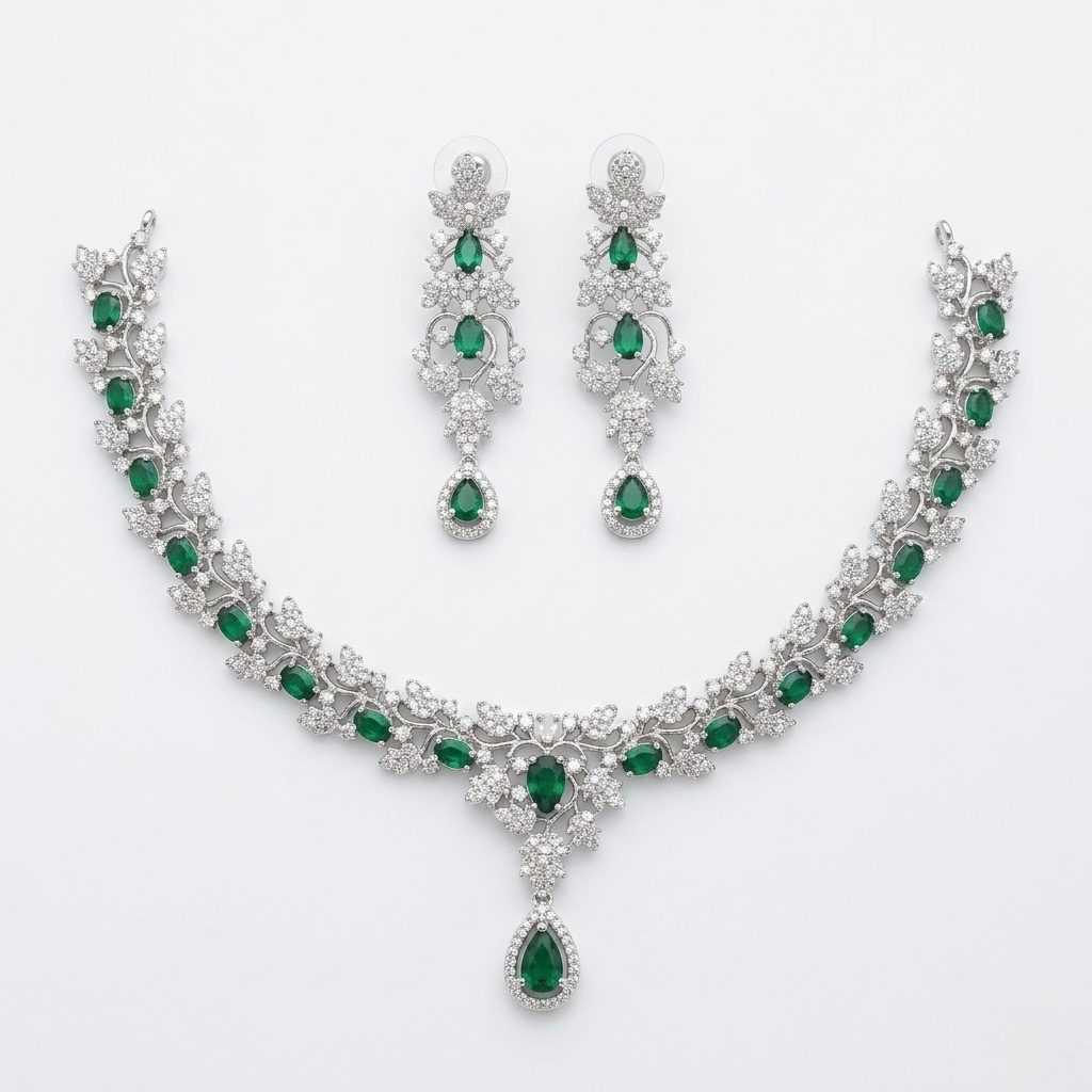 Emerald Cascade AD Set — necklaces — Star Jewels artificial jewelry