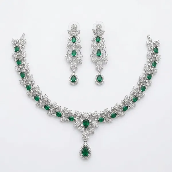 Emerald Cascade AD Set — necklaces — Star Jewels artificial jewelry