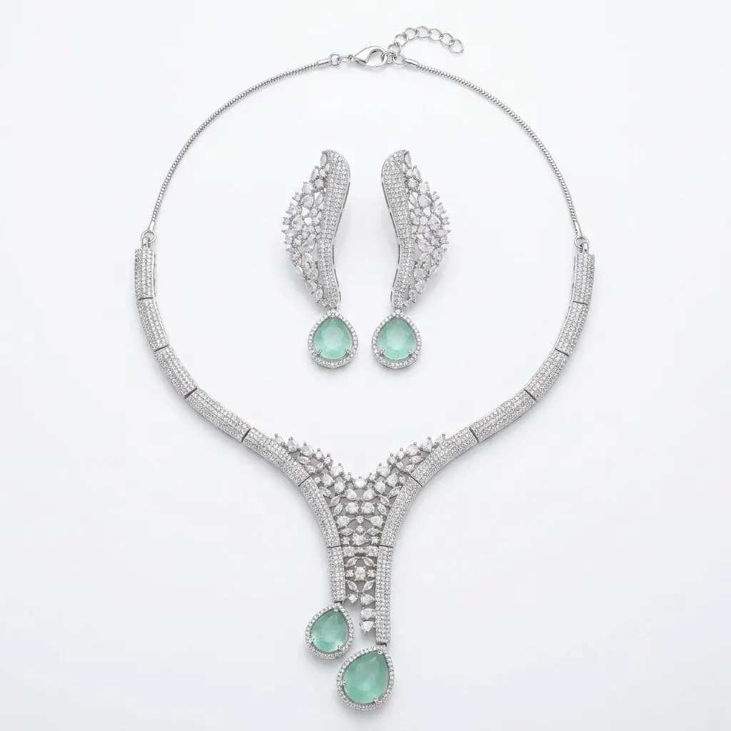Aqua Mist AD Necklace Set  — necklaces — Star Jewels artificial jewelry