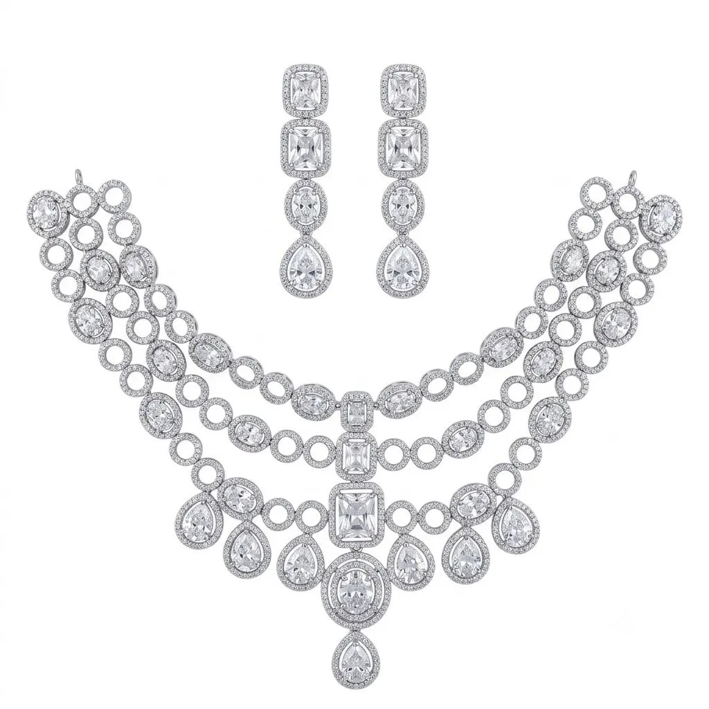 Celeste Layered AD Necklace Set — necklaces — Star Jewels artificial jewelry