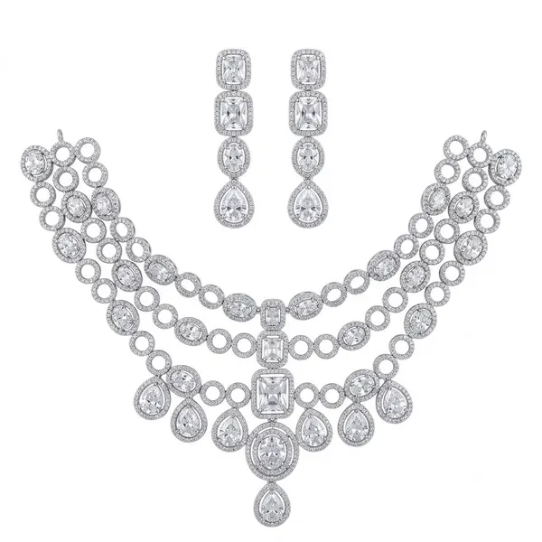 Celeste Layered AD Necklace Set — necklaces — Star Jewels artificial jewelry